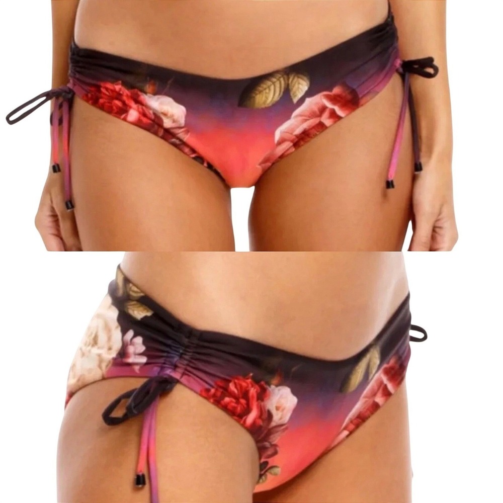 Agua Bendita Erielle Eda Shade Bikini Swim Bottom‎ 3XL Floral Pink Black Beach